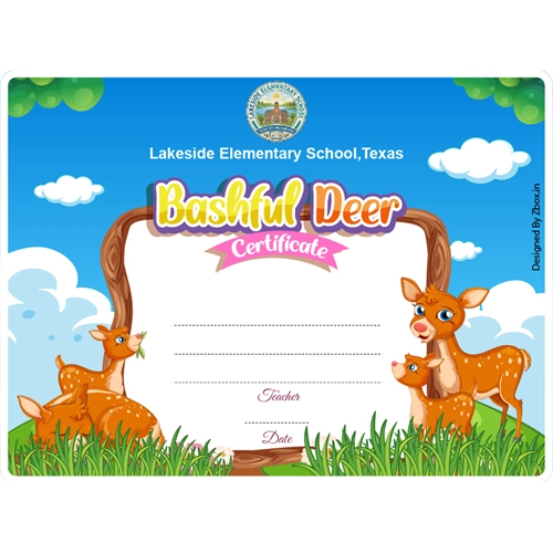 Bashful Deer Classroom Award Certificate